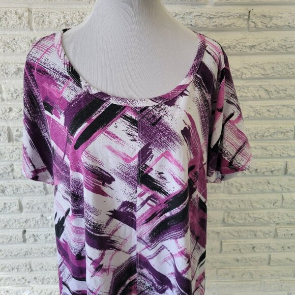 Zim Zoe Womens Top 22 24 Plus Tee Purple Watercolor Cotton Ruffle WAT32E - Picture 2 of 8